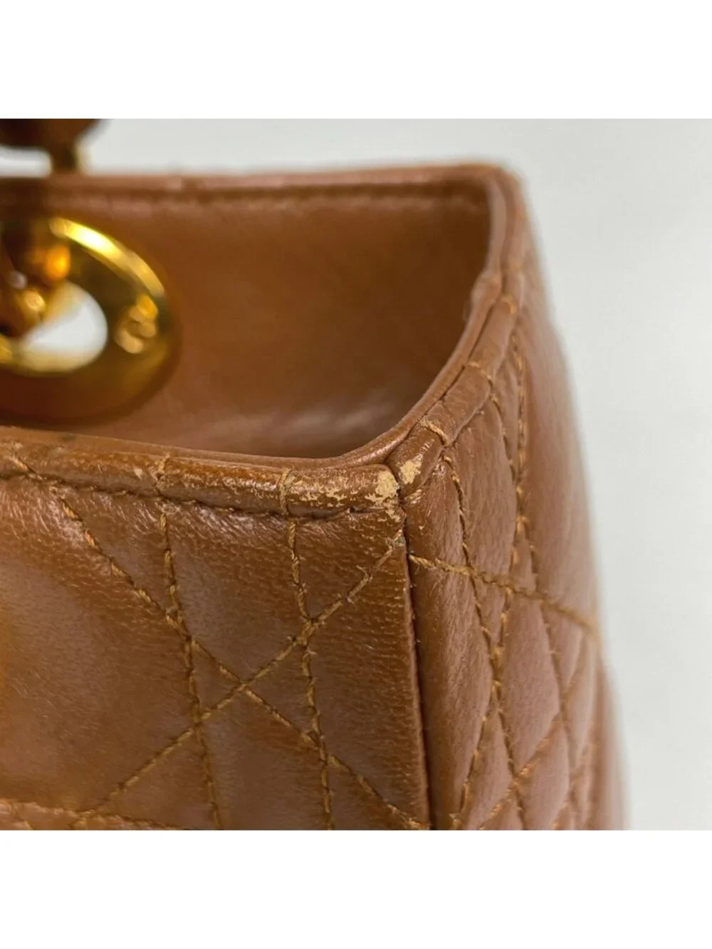 Dior Handbag Lady Cannage 2-Way Leather Brown